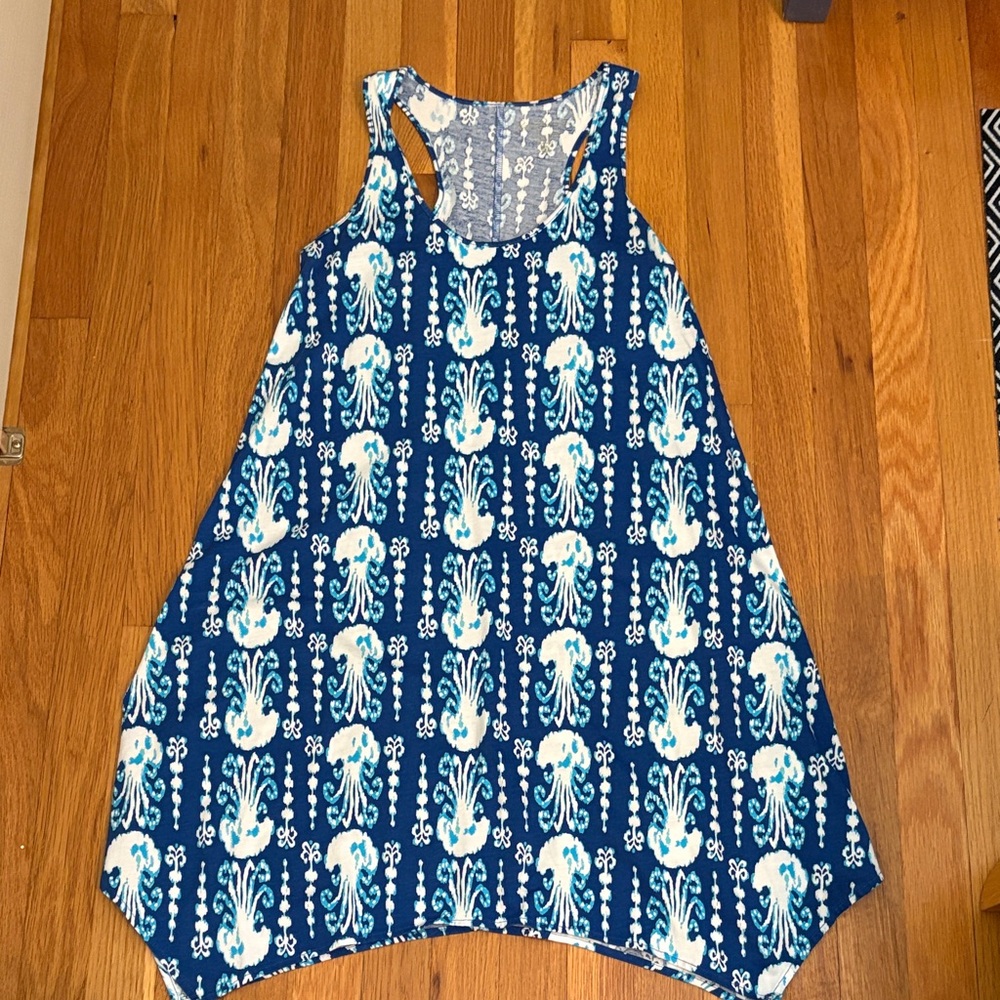 Blue and White Patterned Sleeveless Dress